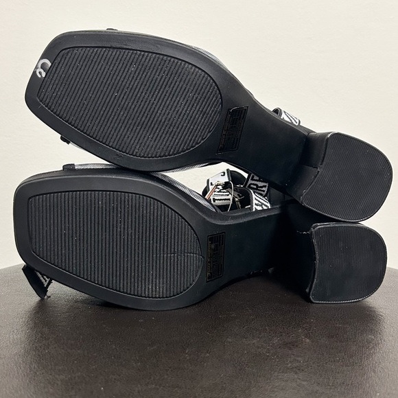 Juicy Couture Black White Gramercy Mesh Open Toe Straps Platform Block Heels 8.5 - Picture 9 of 11